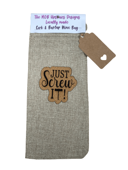 CORK & BURLAP WINE GIFT BAG SCREW IT